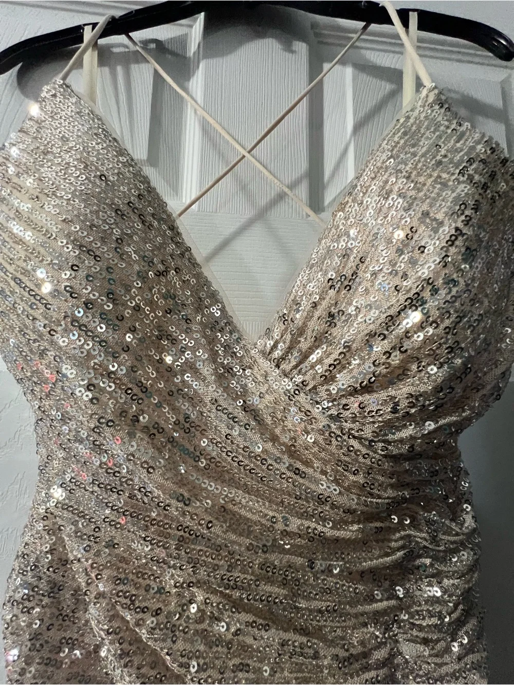 Gold Sequin Ruched Spaghetti-Strap Formal Dress - Picture 2 of 6